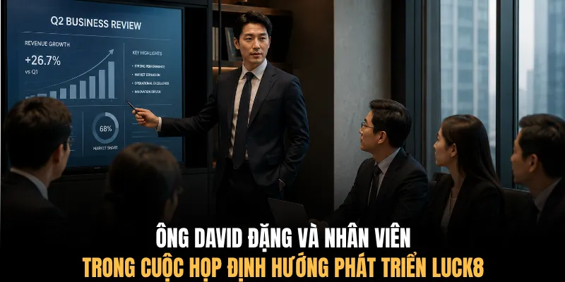 Ông David Đặng và nhân viên trong cuộc họp định hướng phát triển LUCK8
